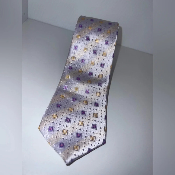 Alberto Cardinali, silk blend metallic pastel block pattern ties 57inchL 1-3inch - Picture 1 of 6